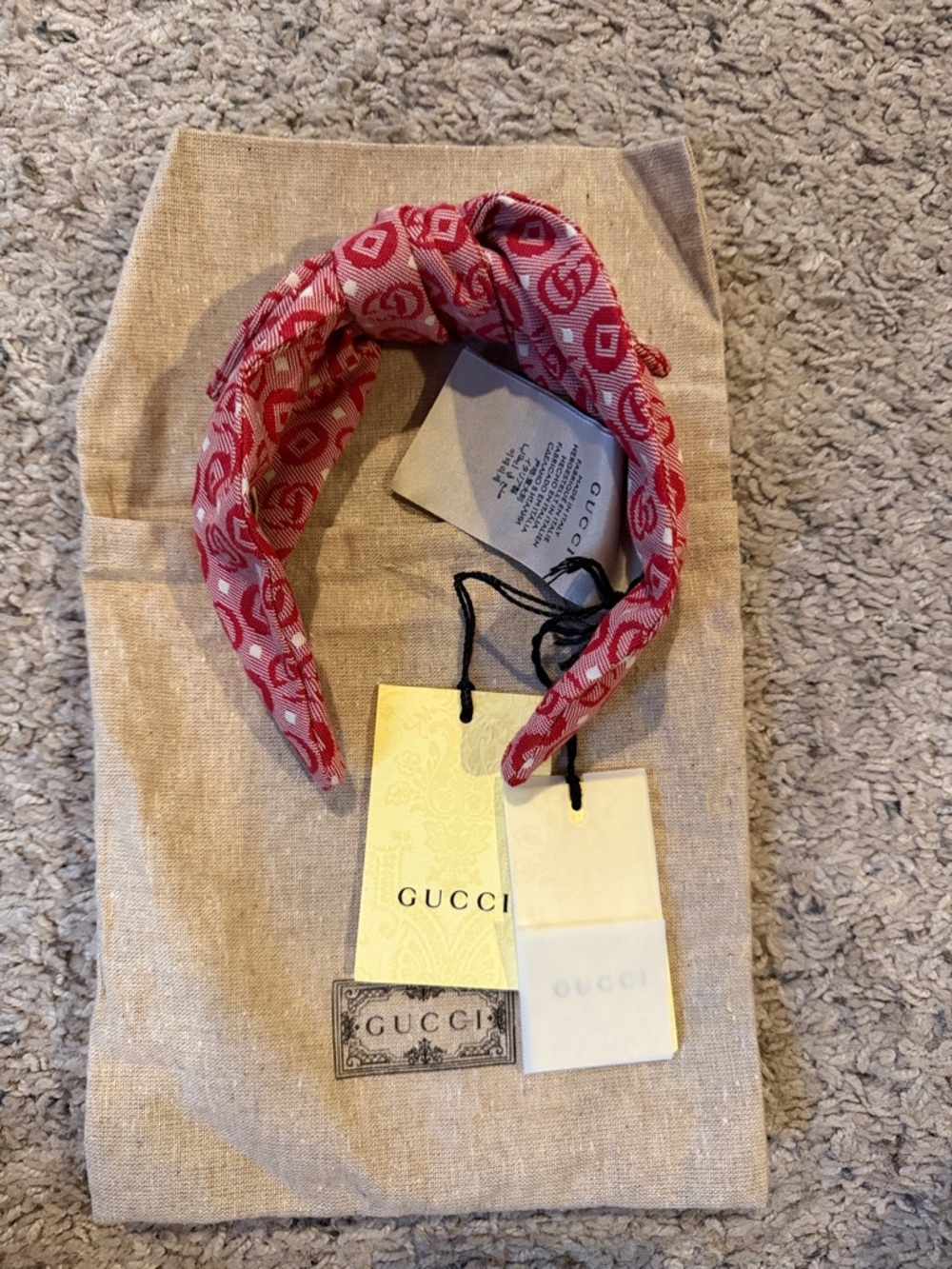 NWT Gucci Red Canvas GG Logo Knotted Headband